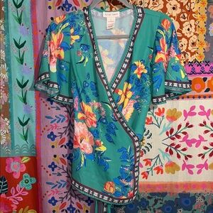 Flying Tomato Green Floral Wrap Blouse